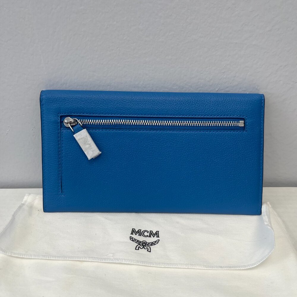MCM Himmel Continental Pouch Wallet in Embossed Leather - New Munich Blue - NWT - Picture 2 of 8